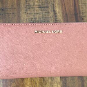 Michael Kors Large Saffiano Leather Continental Zip Around wallet.  Antique Rose